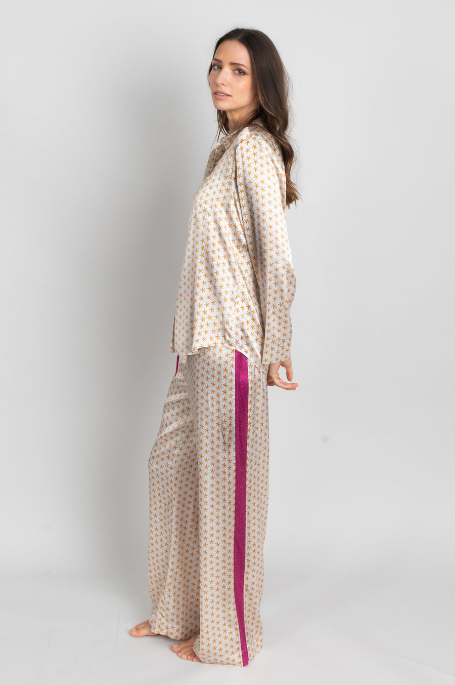 ecru golden starts print silk pyjama bottoms