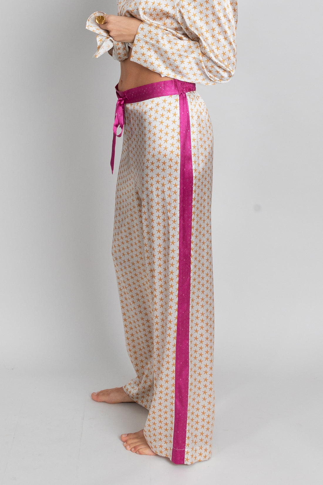 ecru golden starts print silk pyjama bottoms