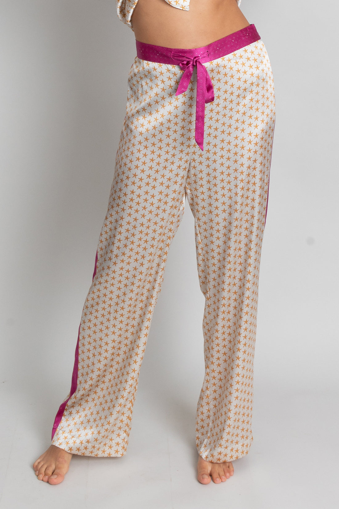 ecru golden starts print silk pyjama bottoms