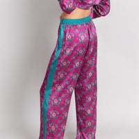 hand painted magenta Persian Parsley inspired tile print silk pyjama bottoms