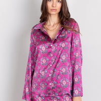 hand painted magenta Persian Parsley inspired tile print silk long sleeve pyjama top