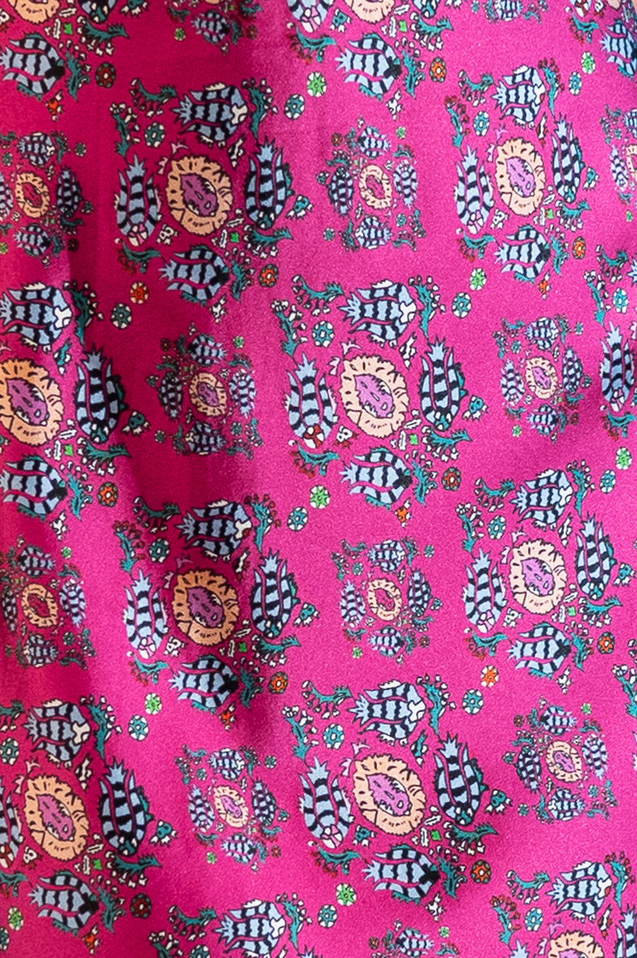 hand painted magenta Persian Parsley inspired tile print silk pyjama bottoms