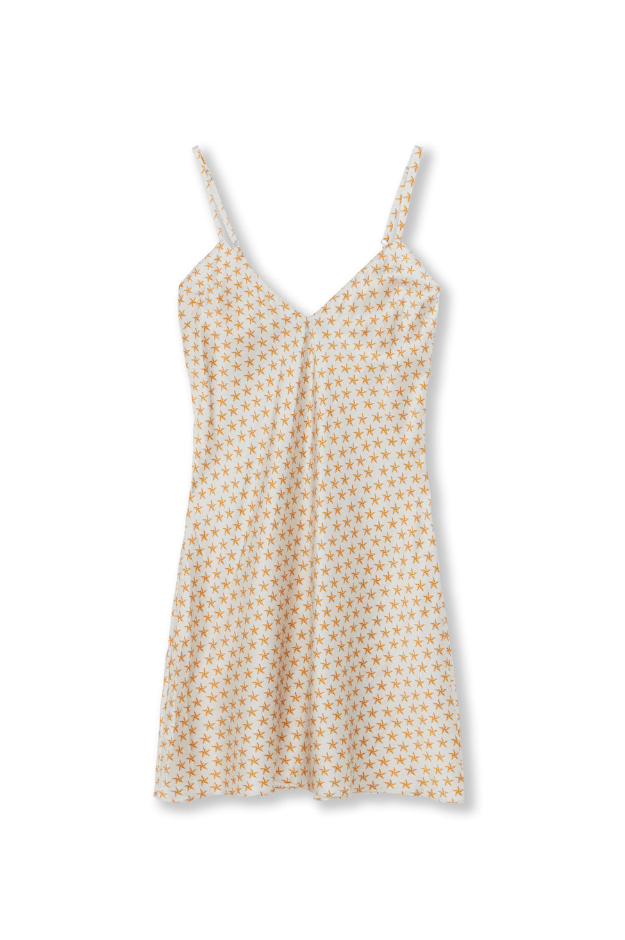 ecru golden starts print silk short slip dress