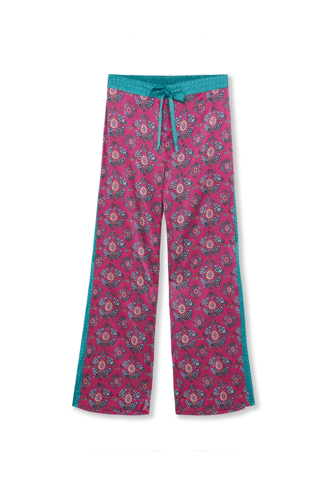 hand painted magenta Persian Parsley inspired tile print silk pyjama bottoms