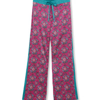 hand painted magenta Persian Parsley inspired tile print silk pyjama bottoms